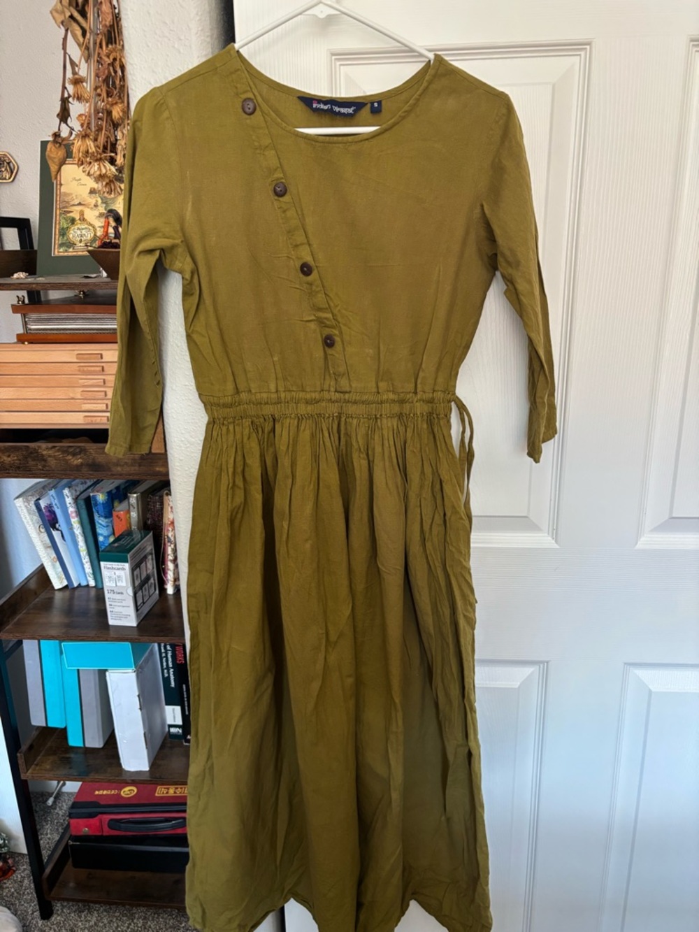 Olive Green Long Sleeve Midi Dress